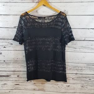 The Limited Black Sequin Lace Large Top EUC